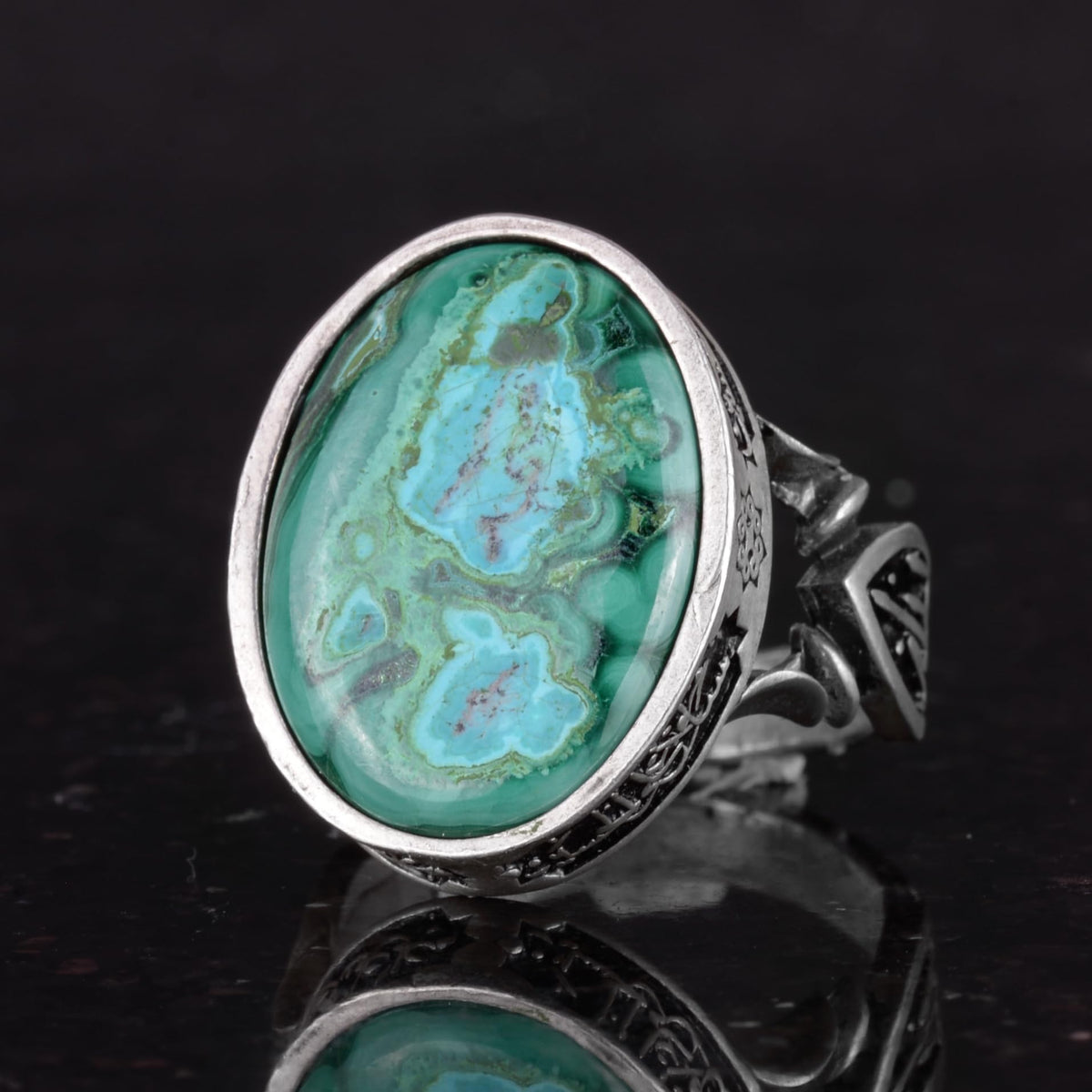 Real Natural Chrysocolla Stone Ring - Handcrafted 925 Sterling Silver - Symbol of Wisdom, Protection, and Spirituality — 6