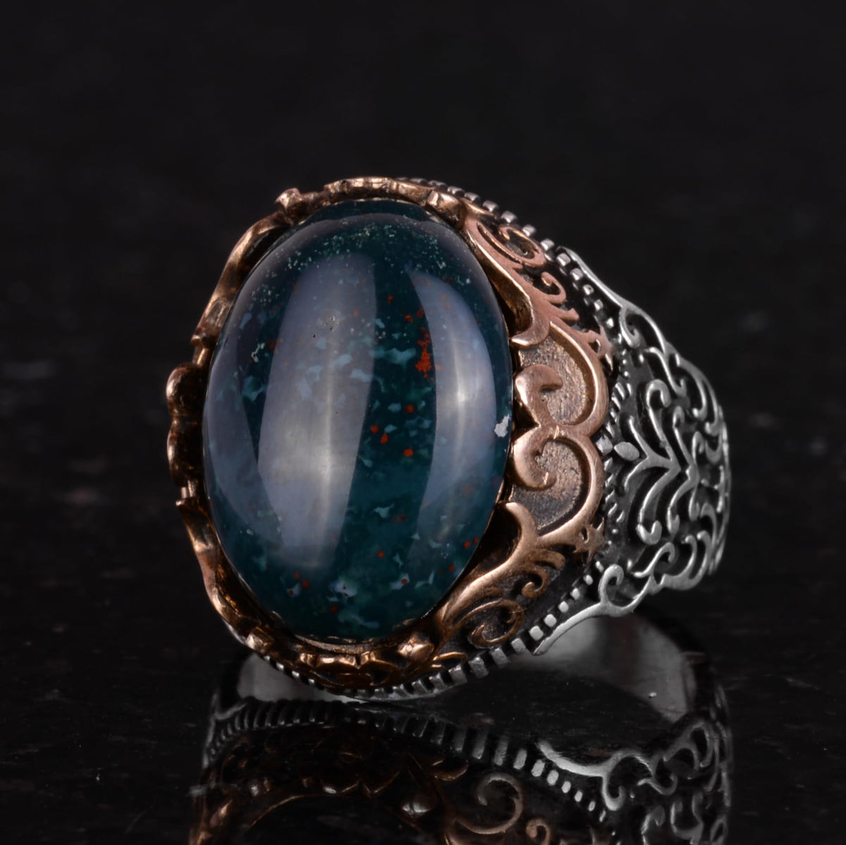 Natural Green Bloodstone Handmade Ring - 925 Sterling Silver — 6