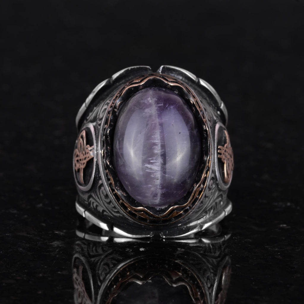 Ottoman Tughra Natural Amethyst Stone Ring — 3