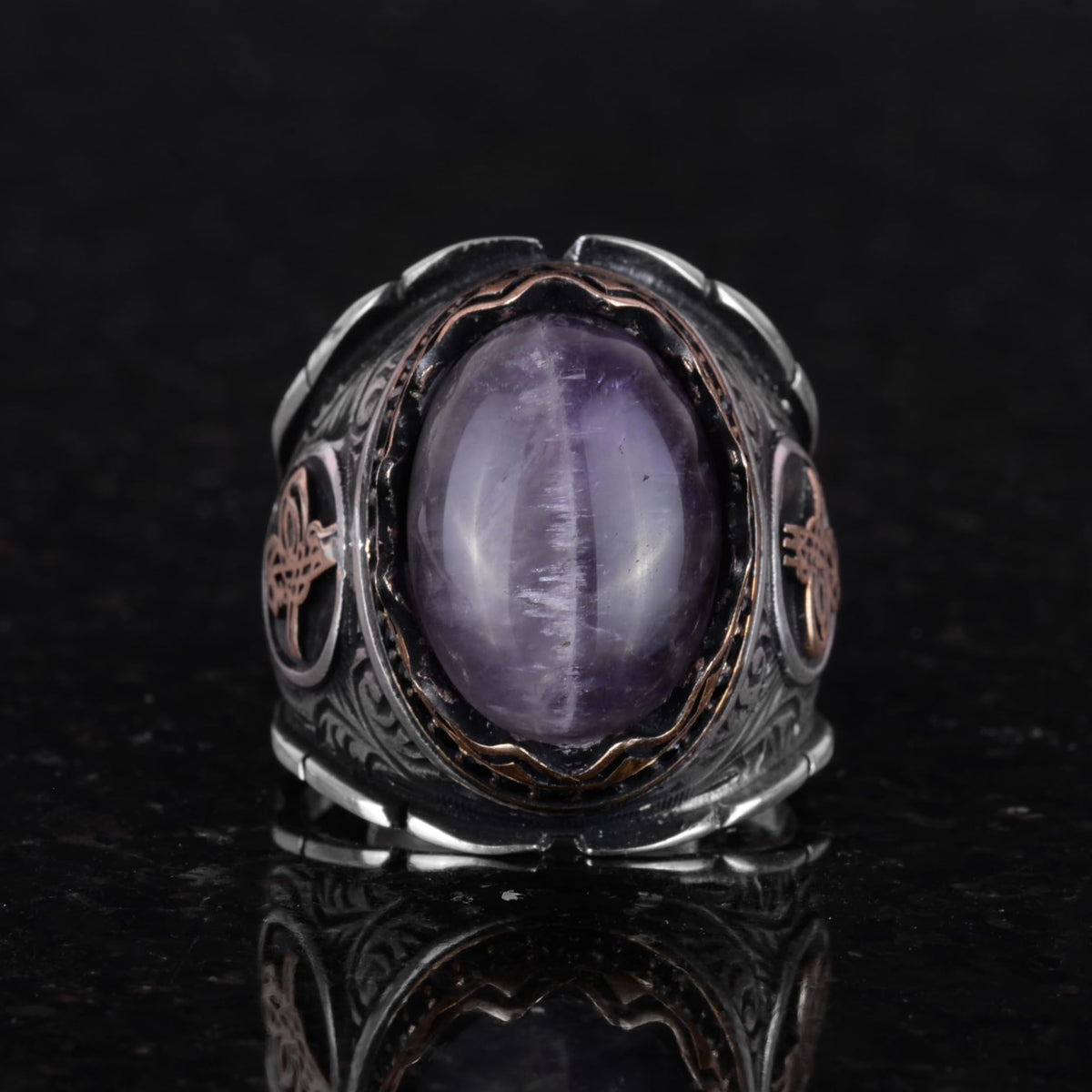Ottoman Tughra Natural Amethyst Stone Ring — 3