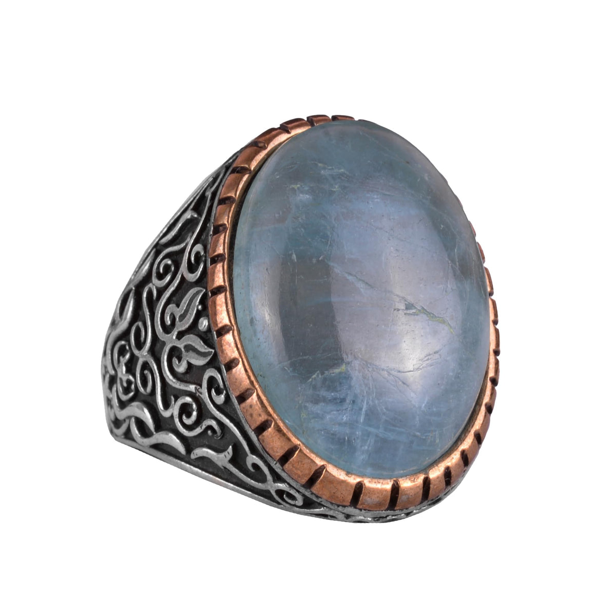 Natural Aquamarine Stone Ring, Sultan Ring, Peaceful 925 Sterling Silver Men's Ring