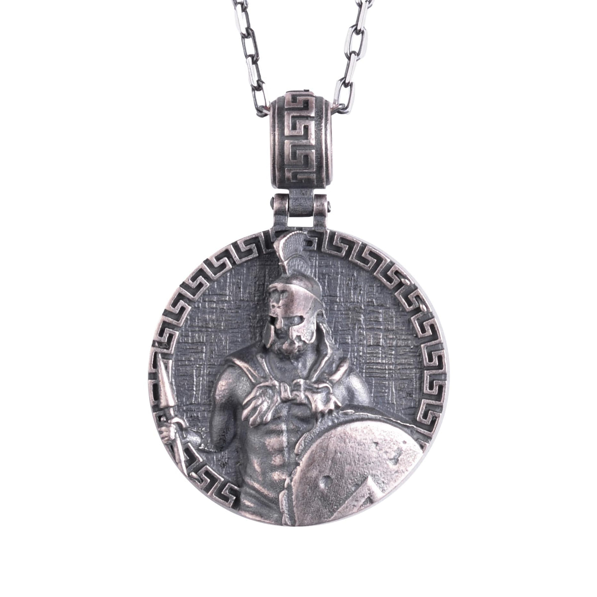 KAMBO Handmade Greek Shield and Sword Warrior Necklace - 925 Sterling Silver Chain Spartan Soldier Necklace - Symbol of Courage, Honor, and Strength (Silver)