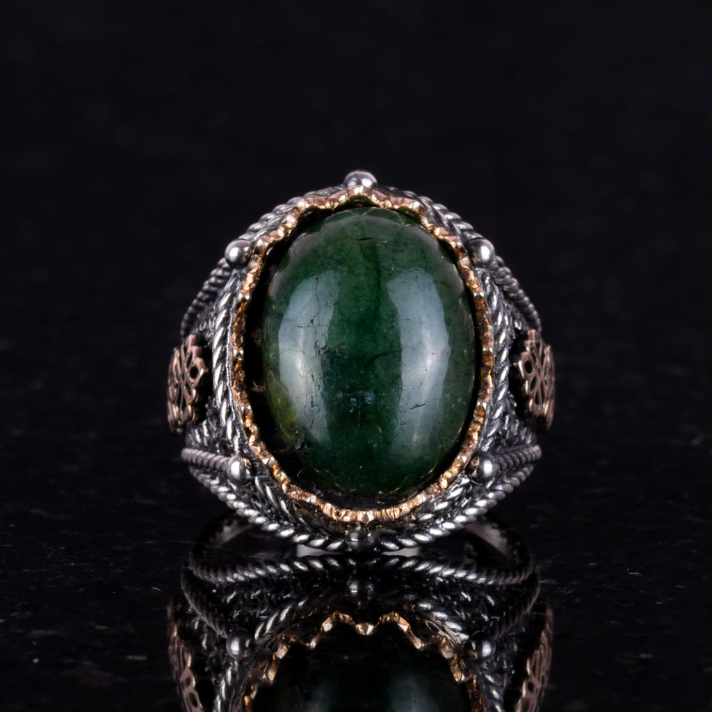Handcrafted Natural Cabochon Emerald Ring - 925 Sterling Silver Men's Ring — 3