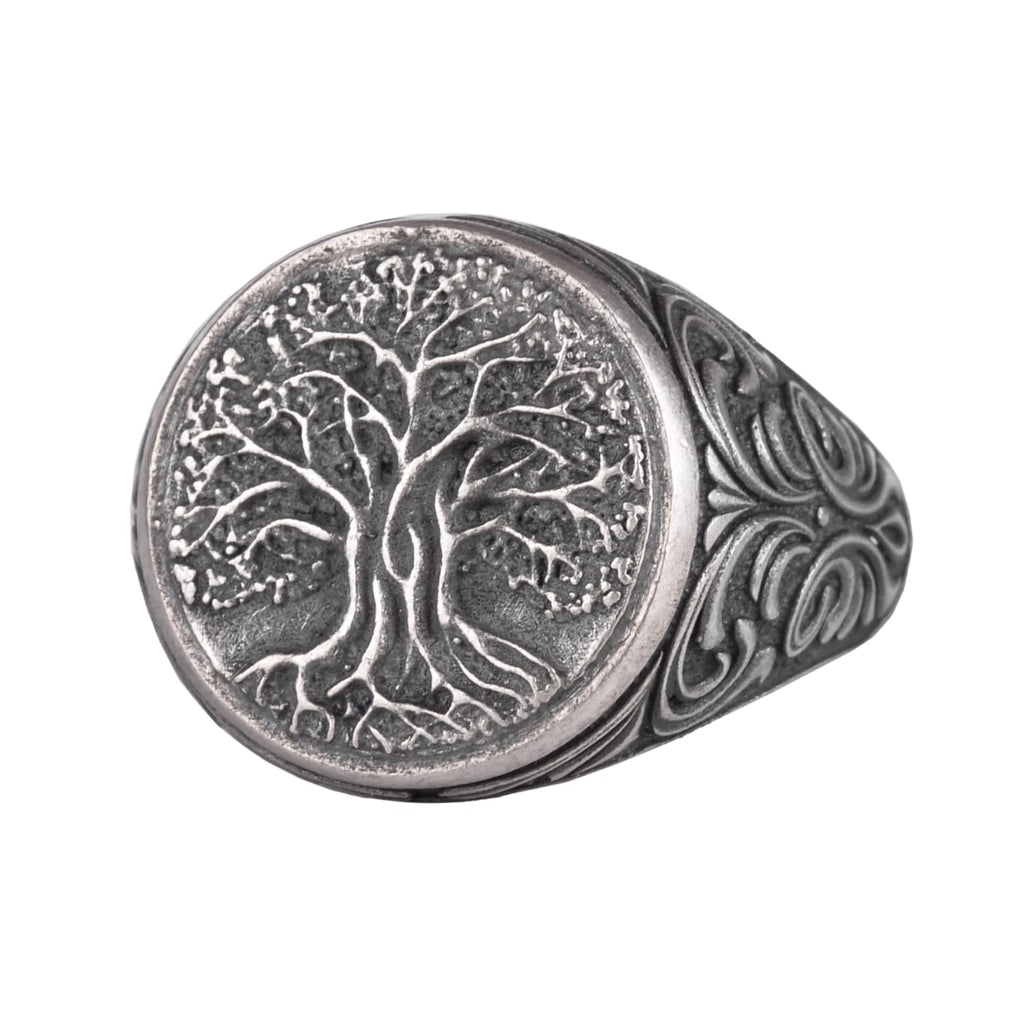 KAMBO 925 Sterling Silver Men's Tree of Life Ring – Symbol of Wisdom and Strength – Handmade Vintage Spiritual Jewelry (Silver)