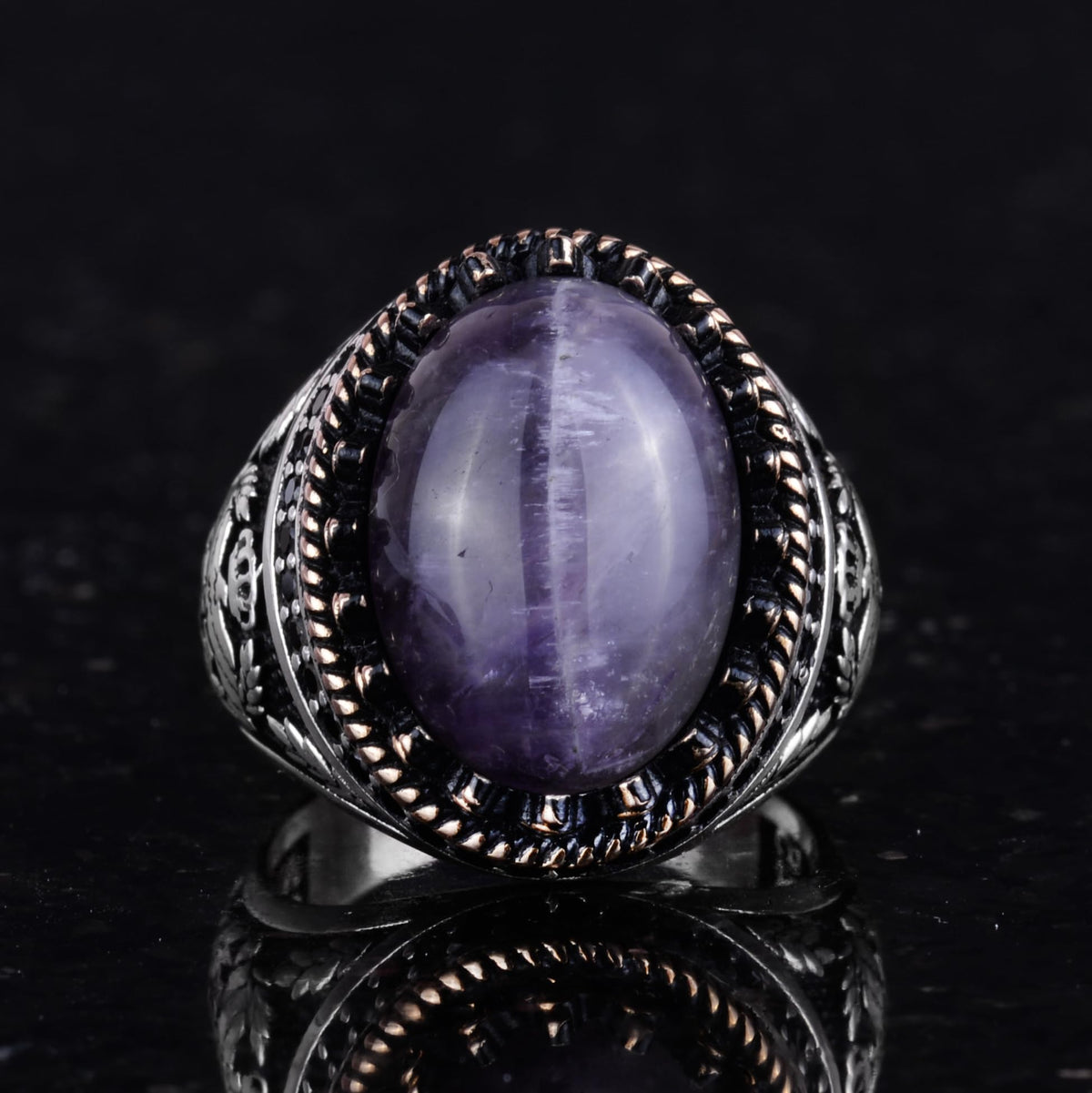 Natural Amethyst Stone Handmade Eagle Ring - 925 Sterling Silver — 4