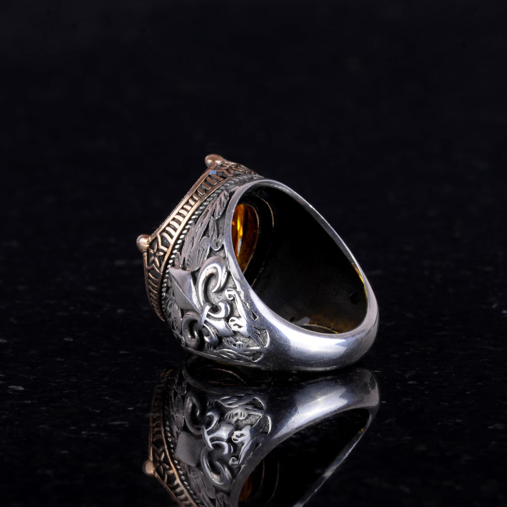 KAMBO Silver Orange Citrine Stone Ring, Men's Luxury 925 Sterling Silver Created Stone Rings - Various and Unique Collection — 5