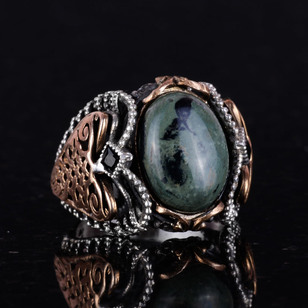 925 Sterling Silver Men's Ring, Handmade Natural Green Eye Stone Ring — 4