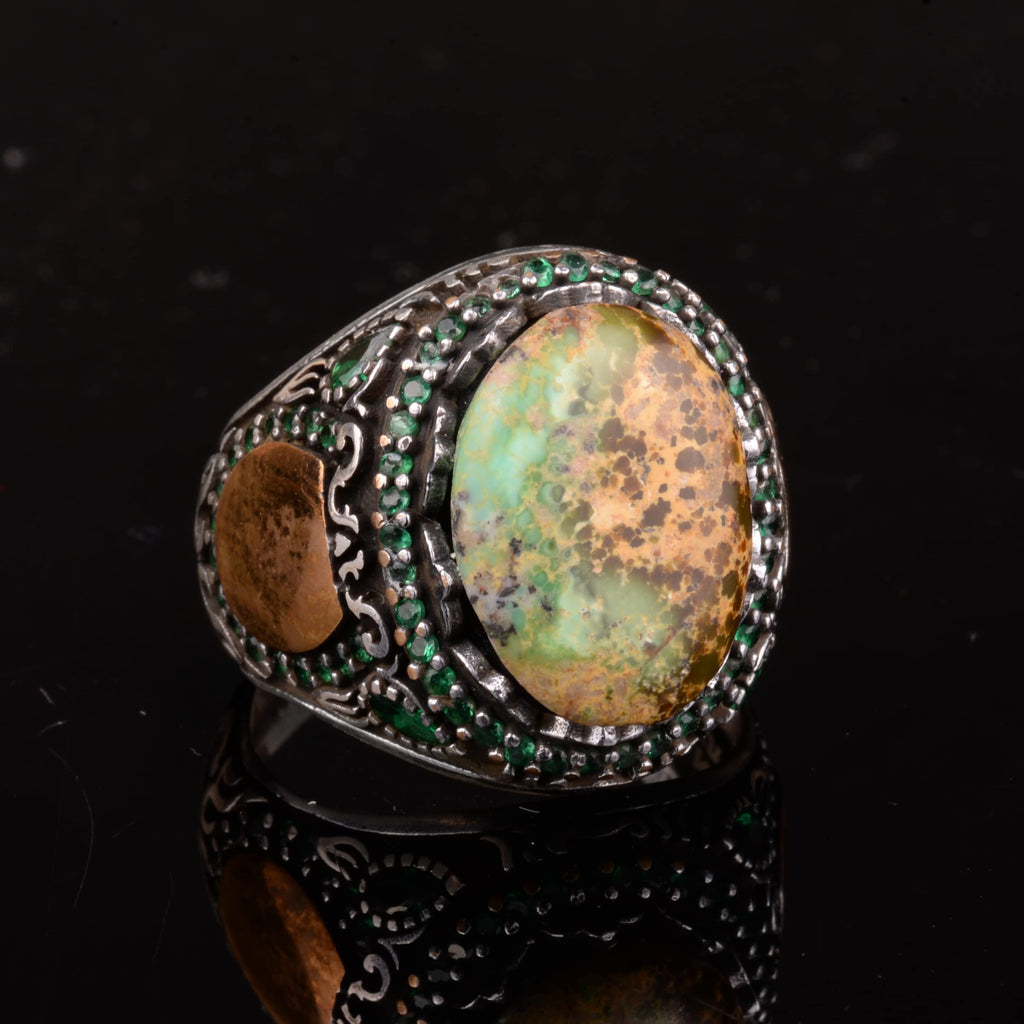 Natural Arizona Turquoise Stone Ring, Minimalist Ring, 925 Sterling Silver Men's Ring — 4