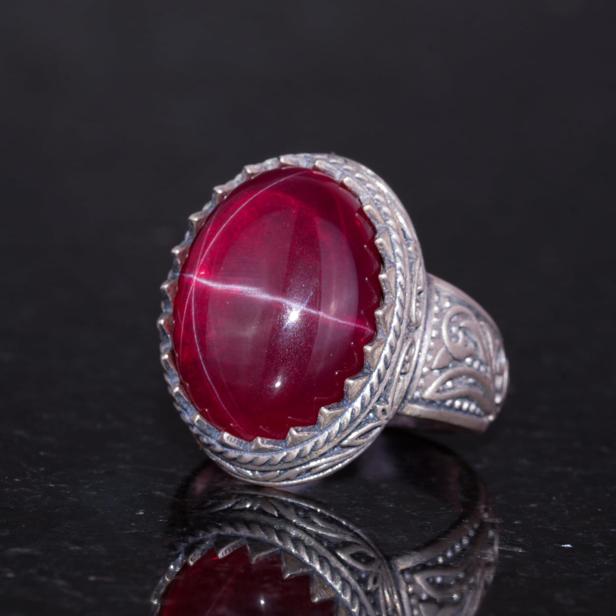 Natural Star Ruby Stone Ring - Handmade 925 Sterling Silver Ring — 5