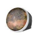 KAMBO 925 Sterling Silver Natural Stone Large Men's Ring – Handmade Round Shape Statement Silver Jewelry (Unakite)