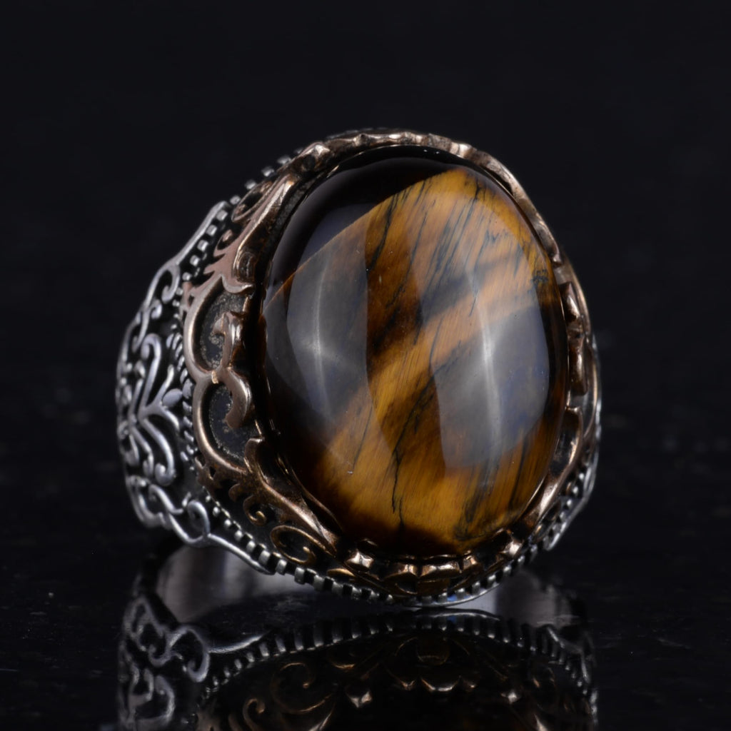 Natural Stone Handmade Ring - 925 Sterling Silver Handmade Ring - Stylish Ring (Tiger Eye) — 6