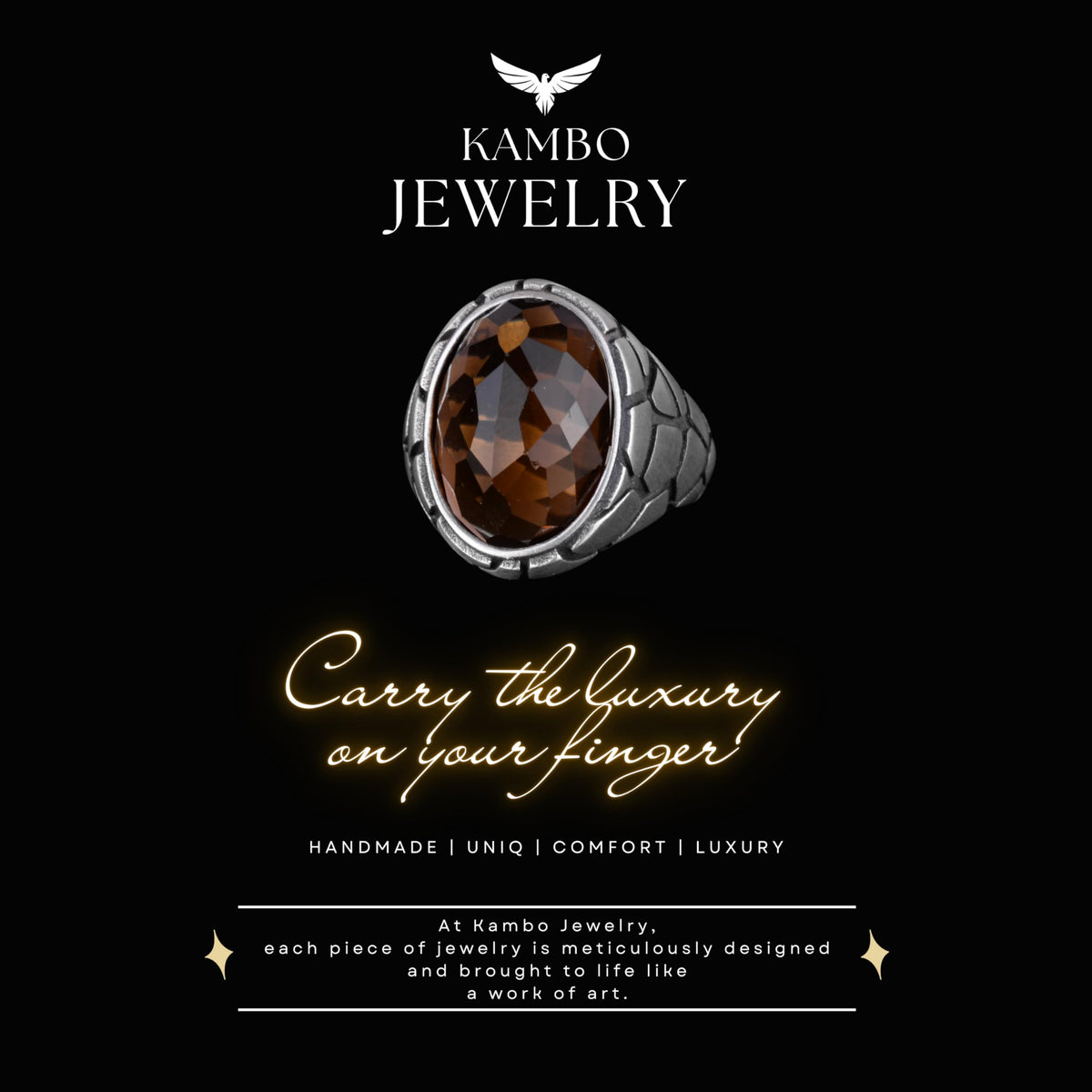 Luxury 925 Sterling Silver Ring - Smoky Quartz — 6