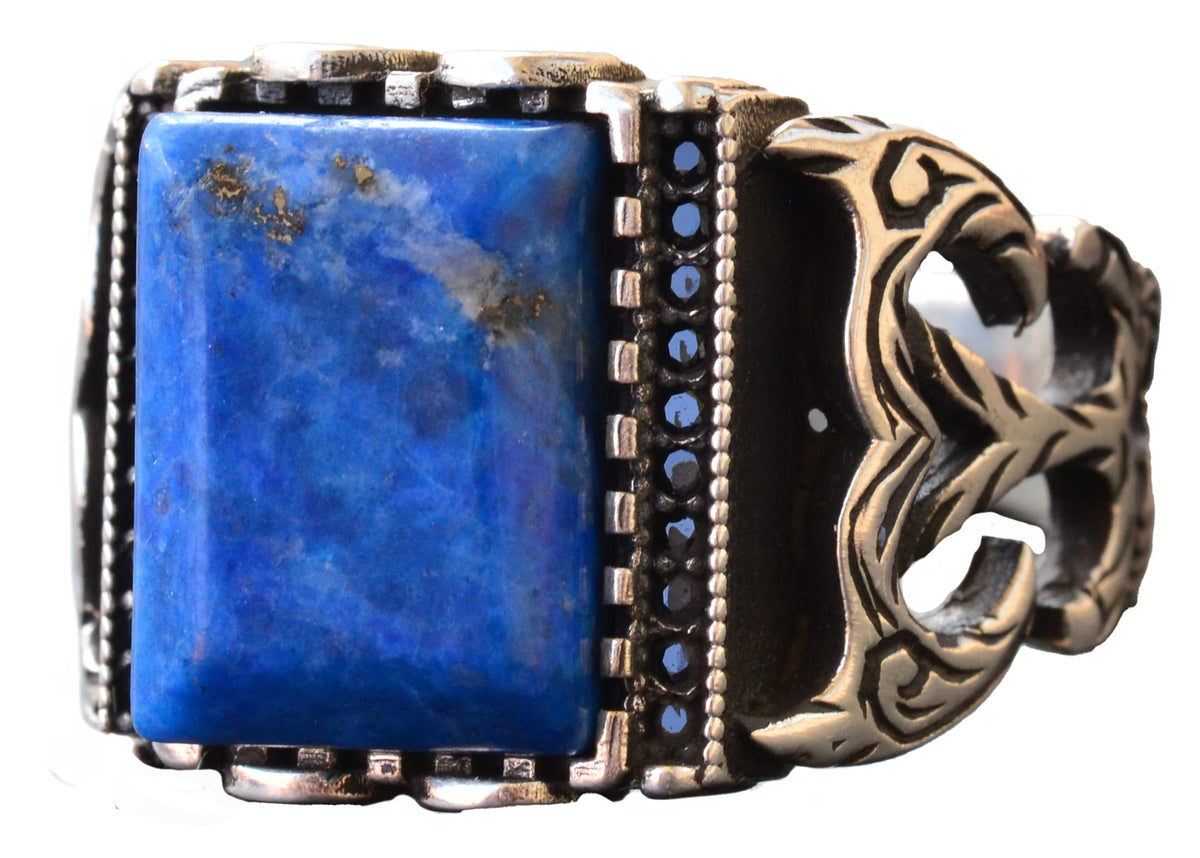 Handcrafted Silver Men's Ring | Natural Lapis Lazuli Stone | Wisdom and Reality Design