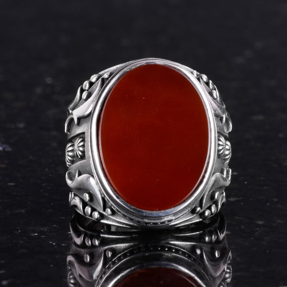 Handmade Red Agate Stone Ring - 925 Sterling Silver Men's Jewelry — 5
