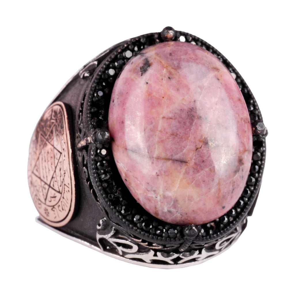 Natural Rhodonite Stone Ring - 925 Sterling Silver