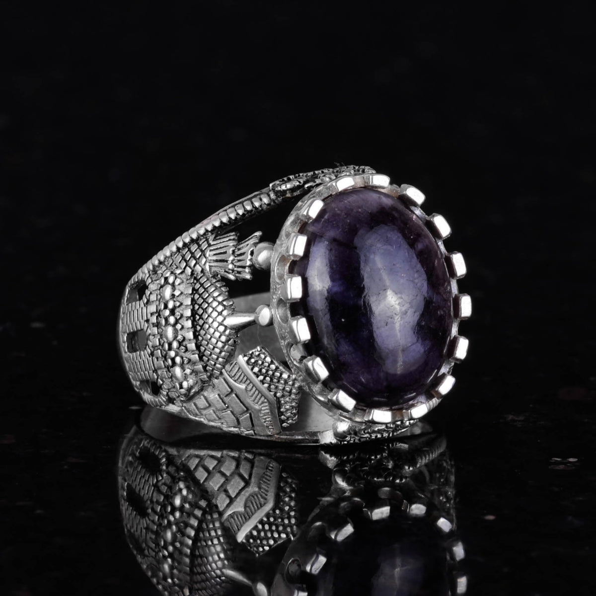 925 Sterling Silver Men's Ring with Blue Sapphire Stone — 5