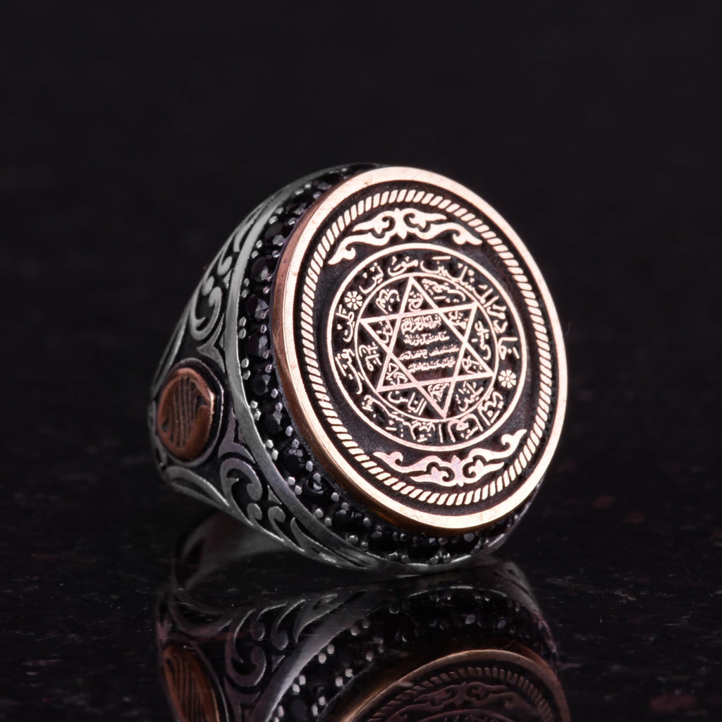 KAMBO Handmade 925 Sterling Silver Men's Ring David of Star Solomon Design Kabbalah Religious Statement Jewelry Vintage 