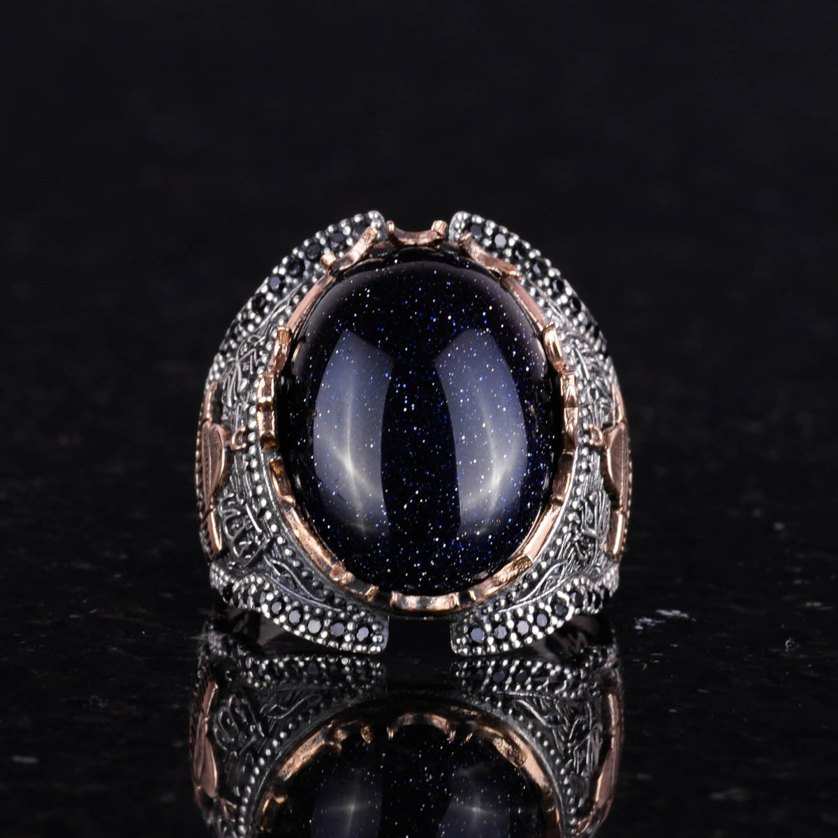 925 Sterling Silver Men's Ring, Blue Synthetic Sunstone Ring — 2