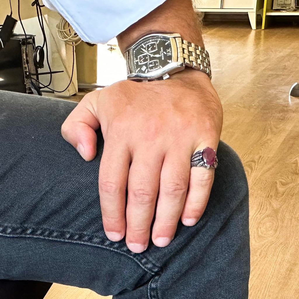 Silver Claw Ring with Natural Red Ruby Stone — 3