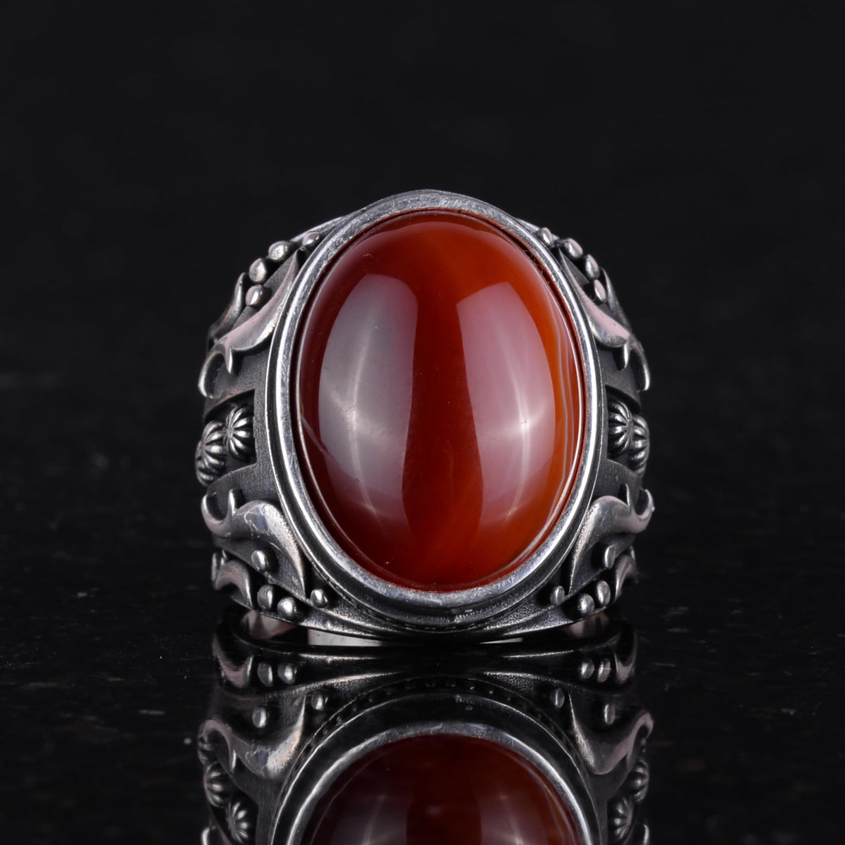 Handmade Natural Red Agate Stone Ring, 925 Sterling Silver — 4