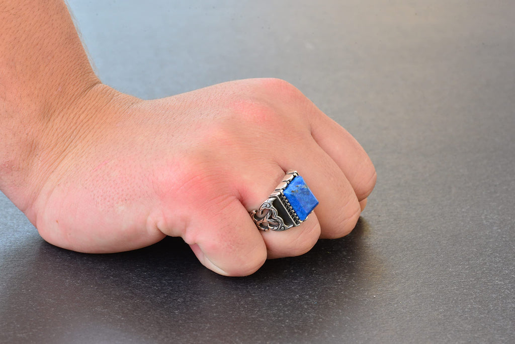 Handcrafted Silver Men's Ring | Natural Lapis Lazuli Stone | Wisdom and Reality Design — 7