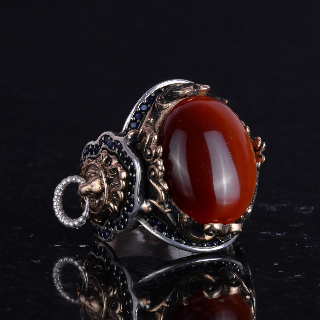 Natural Red Agate Stone Ring - 925 Sterling Silver Men's Ring — 5