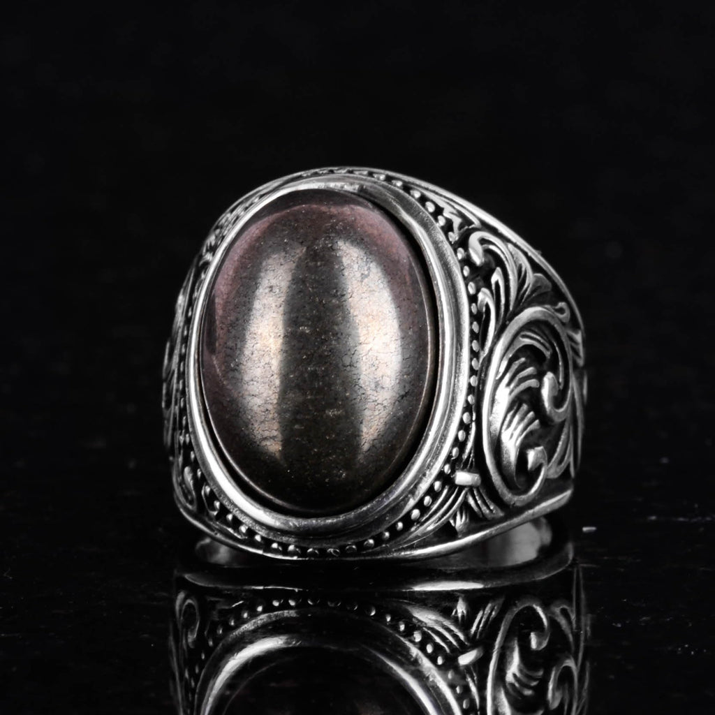 925 Sterling Silver Men's Ring, Handmade Natural Pyrite Stone Ring - Prosperity Design — 5