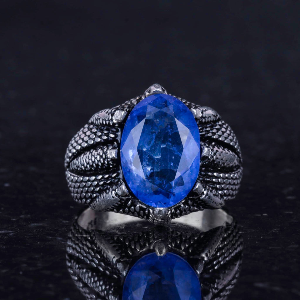 Silver Claw Ring with Dark Blue Paraiba Stone – Handmade Ring for Aquarius — 3