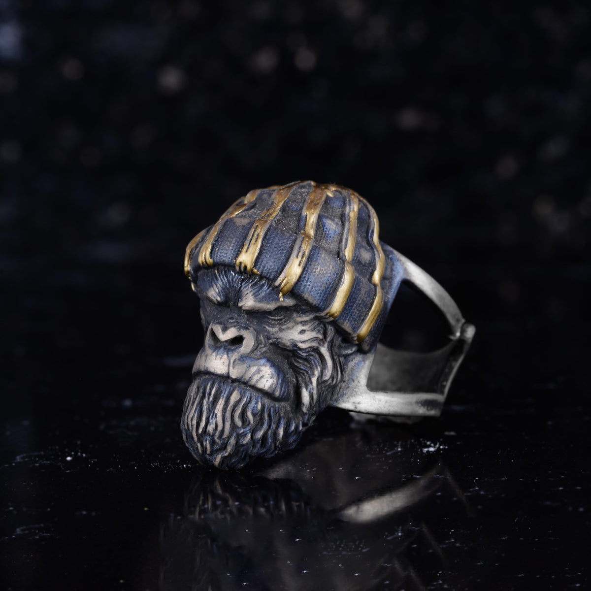 KAMBO Gorilla Head Men's Ring – 925 Sterling Silver Gold Plated Primate Ring – Handmade Animal Statement Jewelry — 6