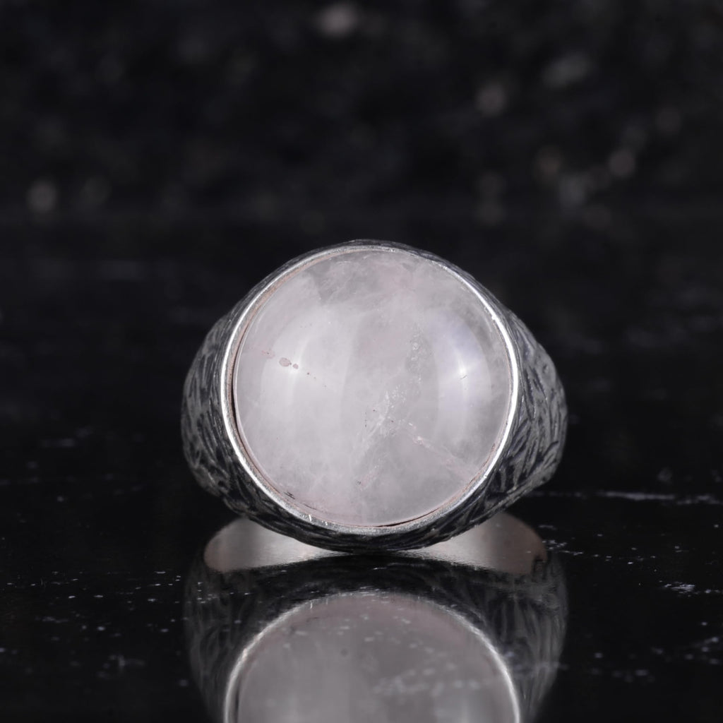 KAMBO Natural Stone Men's Ring 925 Sterling Silver Round Cabochon Handmade Statement Ring Stone (Rose Quartz) — 4