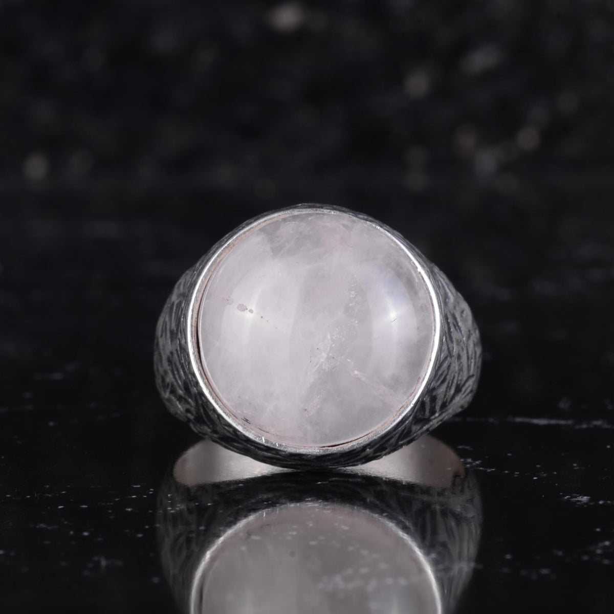 KAMBO Natural Stone Men's Ring 925 Sterling Silver Round Cabochon Handmade Statement Ring Stone (Rose Quartz) — 4