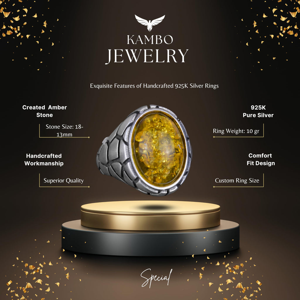 Luxury 925 Sterling Silver Stone Ring - Various Collection (Honey Amber Stone) — 6