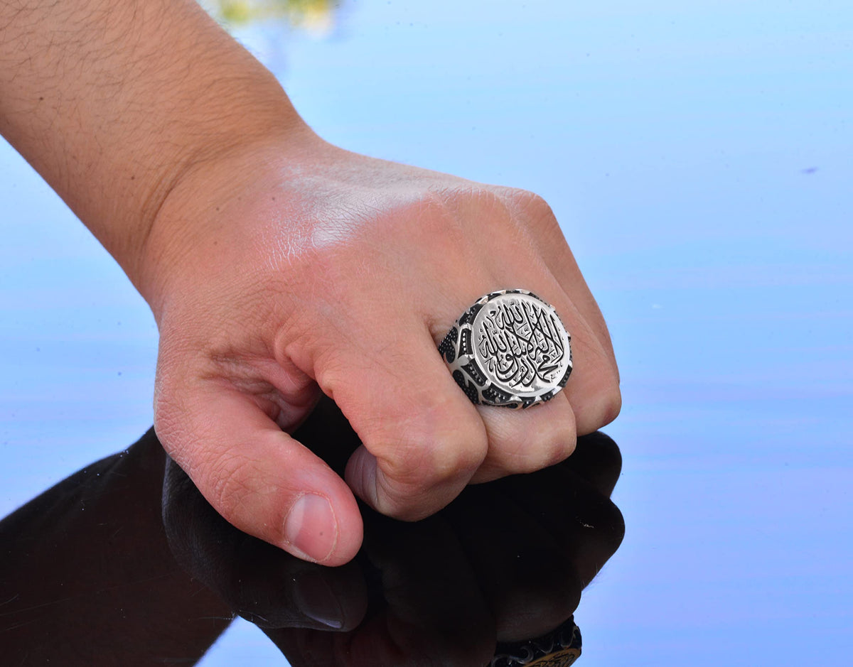 925 Sterling Silver Solid Islamic Men's Ring - Calligraphy Art - Handmade Jewelry — 7