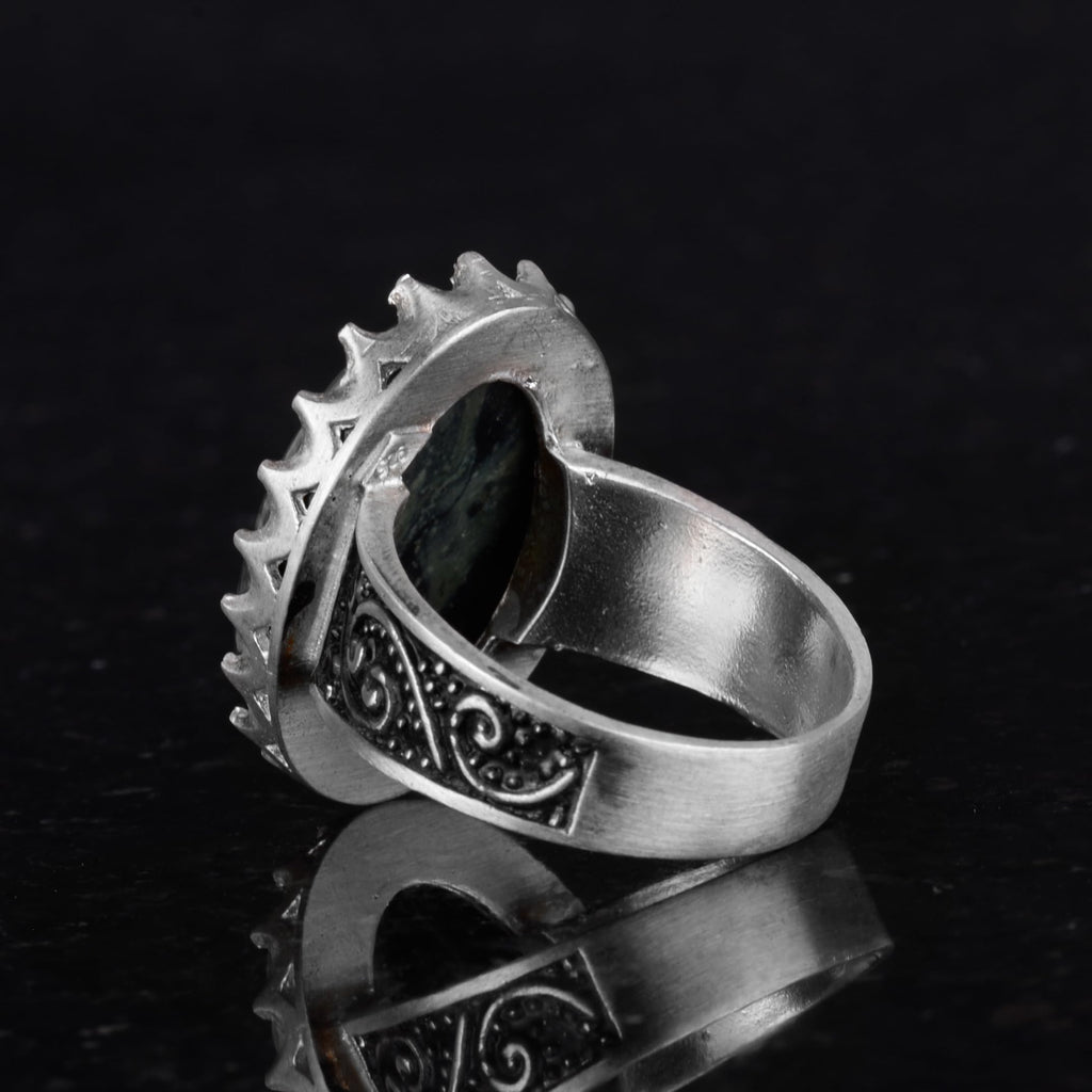 Natural Green Eye Stone Ring - 925 Sterling Silver Handmade Ring — 7