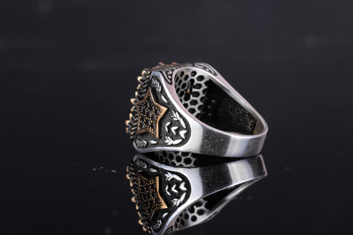 KAMBO Natural Stone Men's Ring – Star Motif 925 Sterling Silver Square Cut Ring (Sapphire) — 6