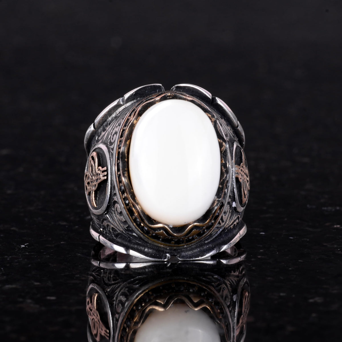 Ottoman Tugra Cabochon Pearl Stone Ring — 4