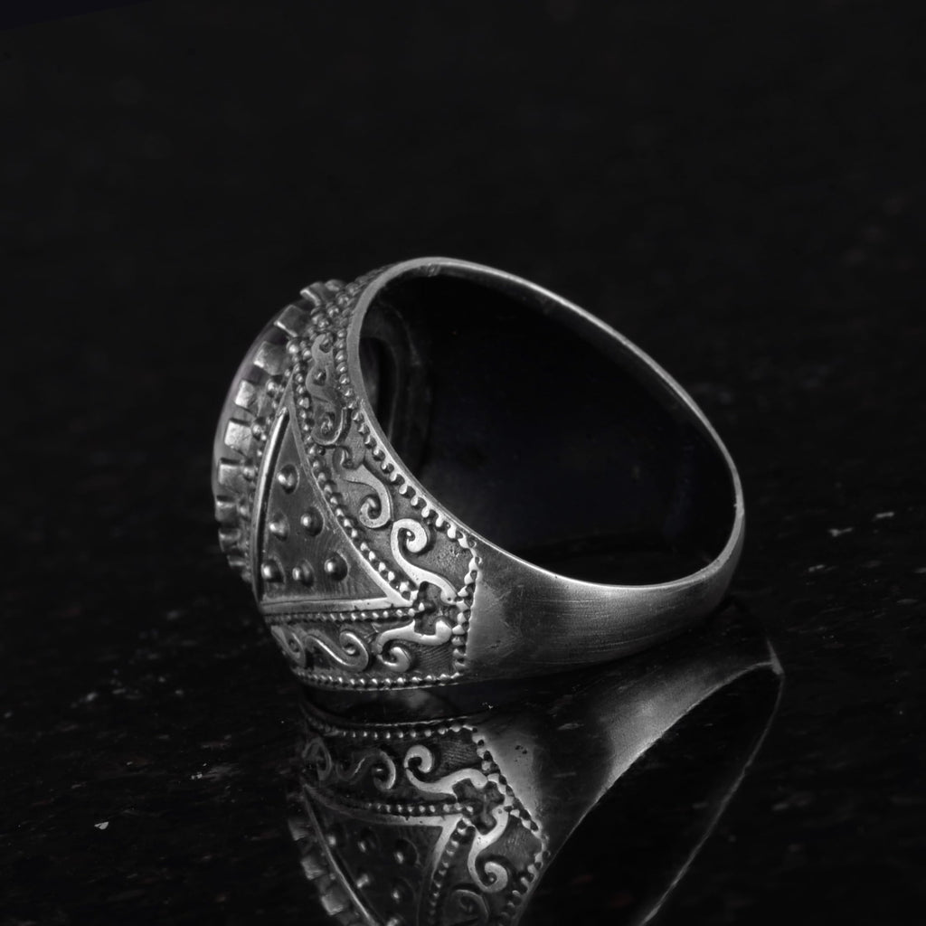 Natural Amethyst Stone Ring - 925 Sterling Silver Men's Ring — 6