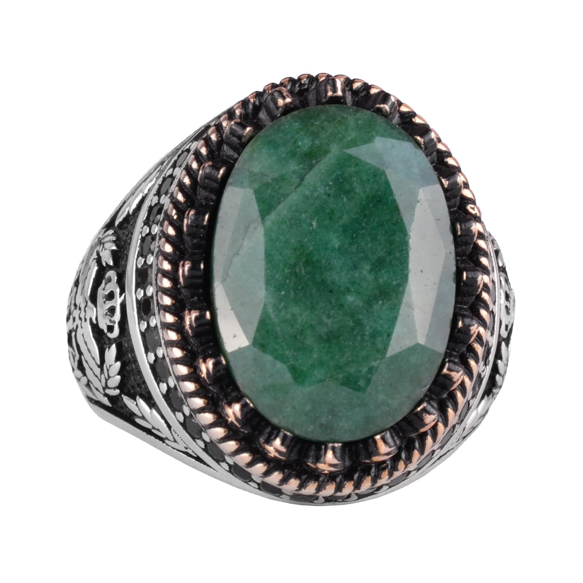 Natural Emerald Stone Handmade Eagle Ring - 925 Sterling Silver