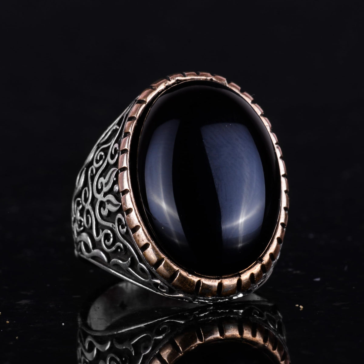 925 Sterling Silver Men's Ring, with Natural Onyx Stone — 6