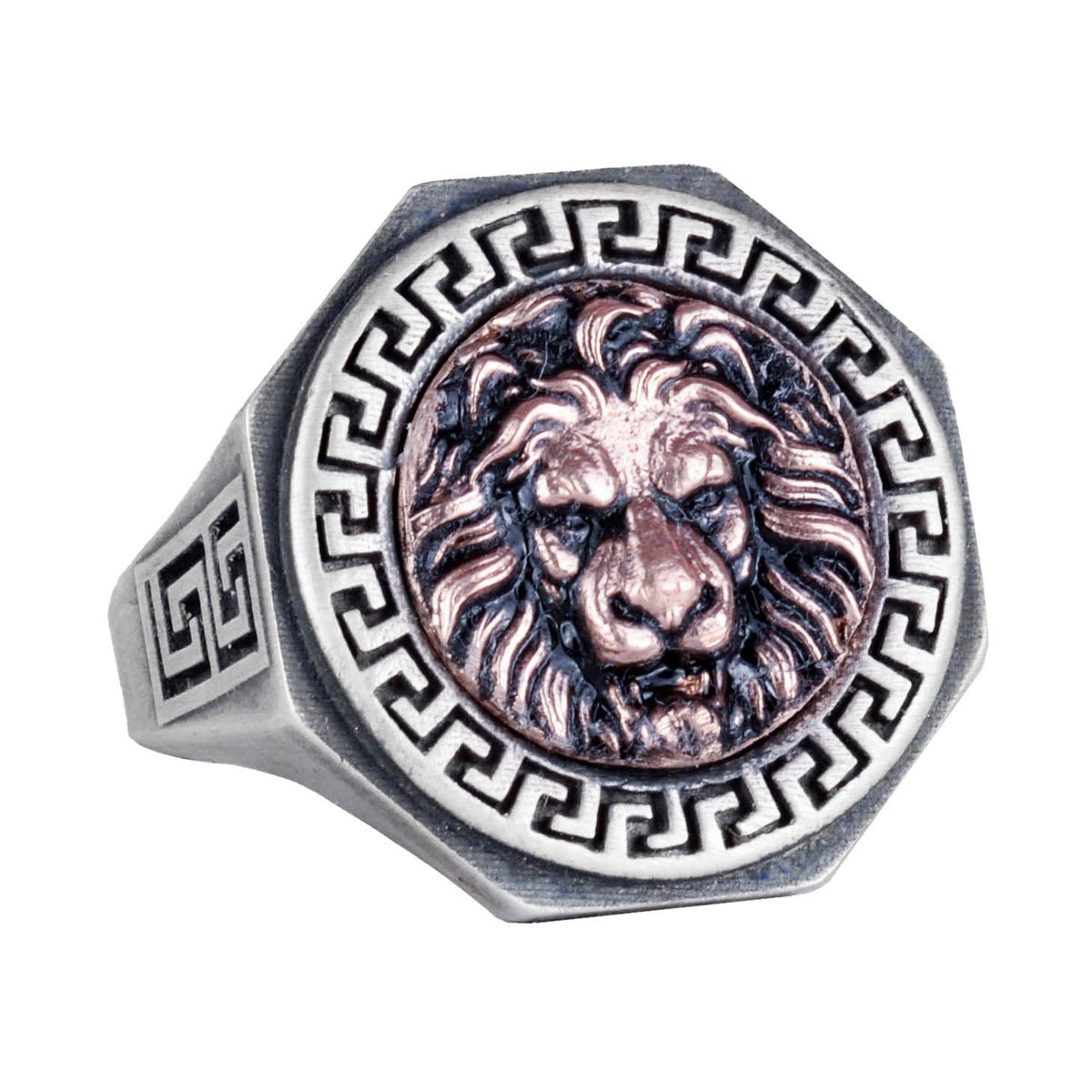 925 Sterling Silver Ring - Greek Key Design Men's Ring - Handmade Ring (Lion)