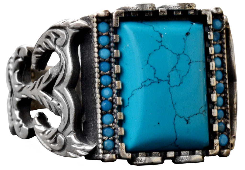 Handmade Vintage Turquoise Ring - 925 Sterling Silver, Stylish Ornate Design, Durable, Distinctive Jewelry, Perfect Fit