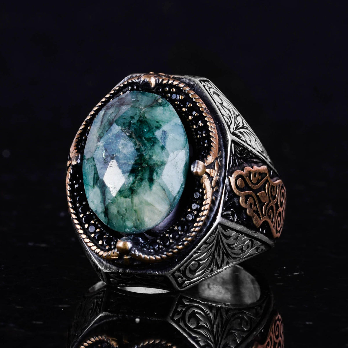 Stylish Handmade Emerald Stone Ring, 925 Sterling Silver Ring — 6