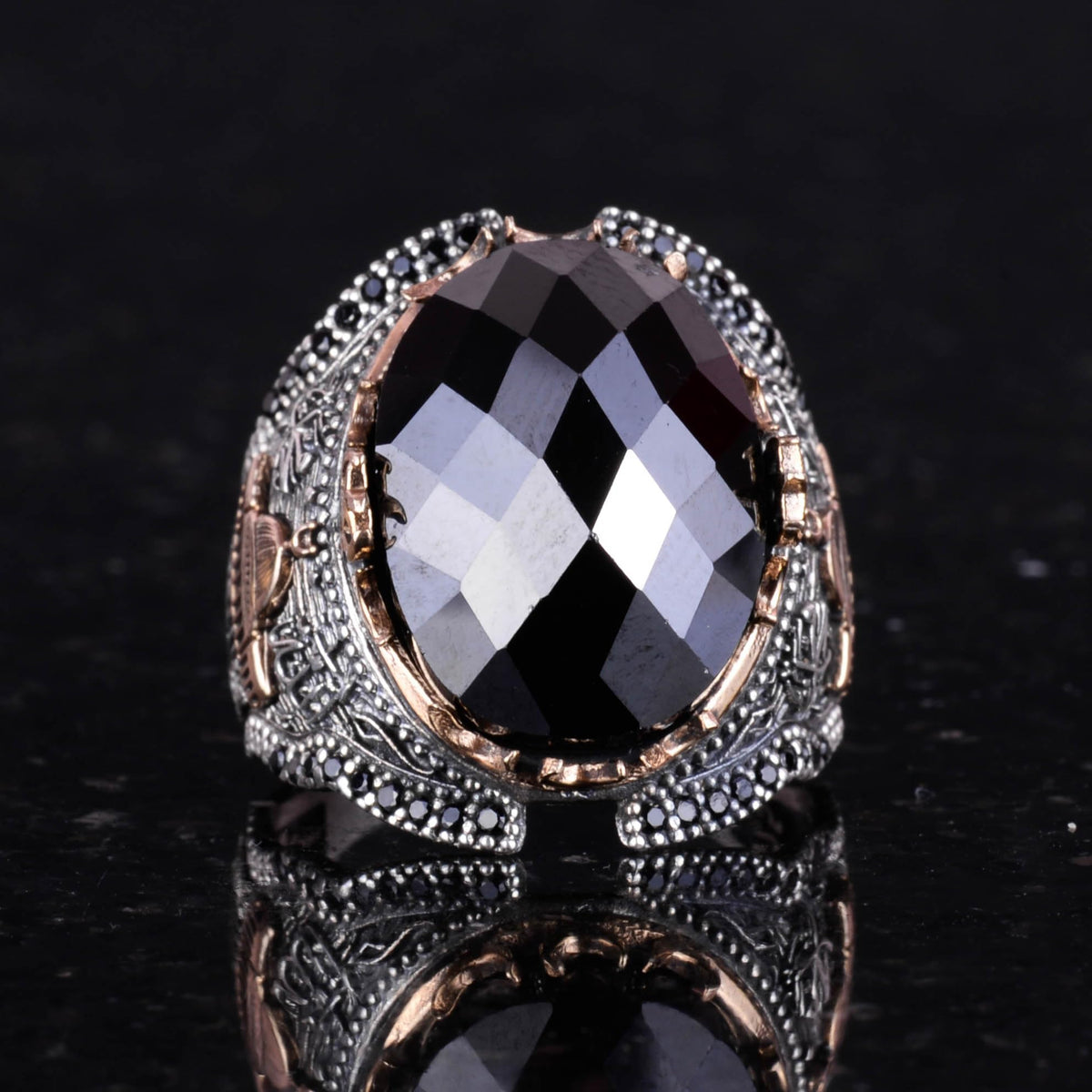 925 Sterling Silver Islamic Mosque Onyx Stone Men's Ring — 5