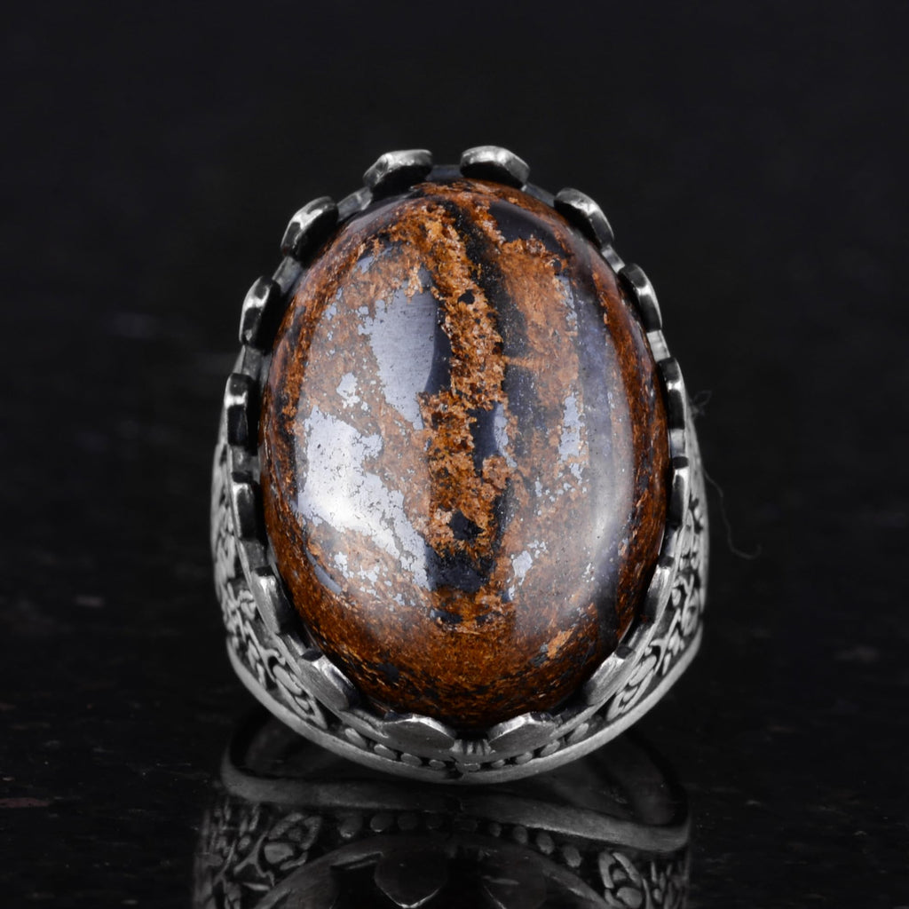 Natural Bronzite Stone Ring - 925 Sterling Silver Handmade Large Ring — 4