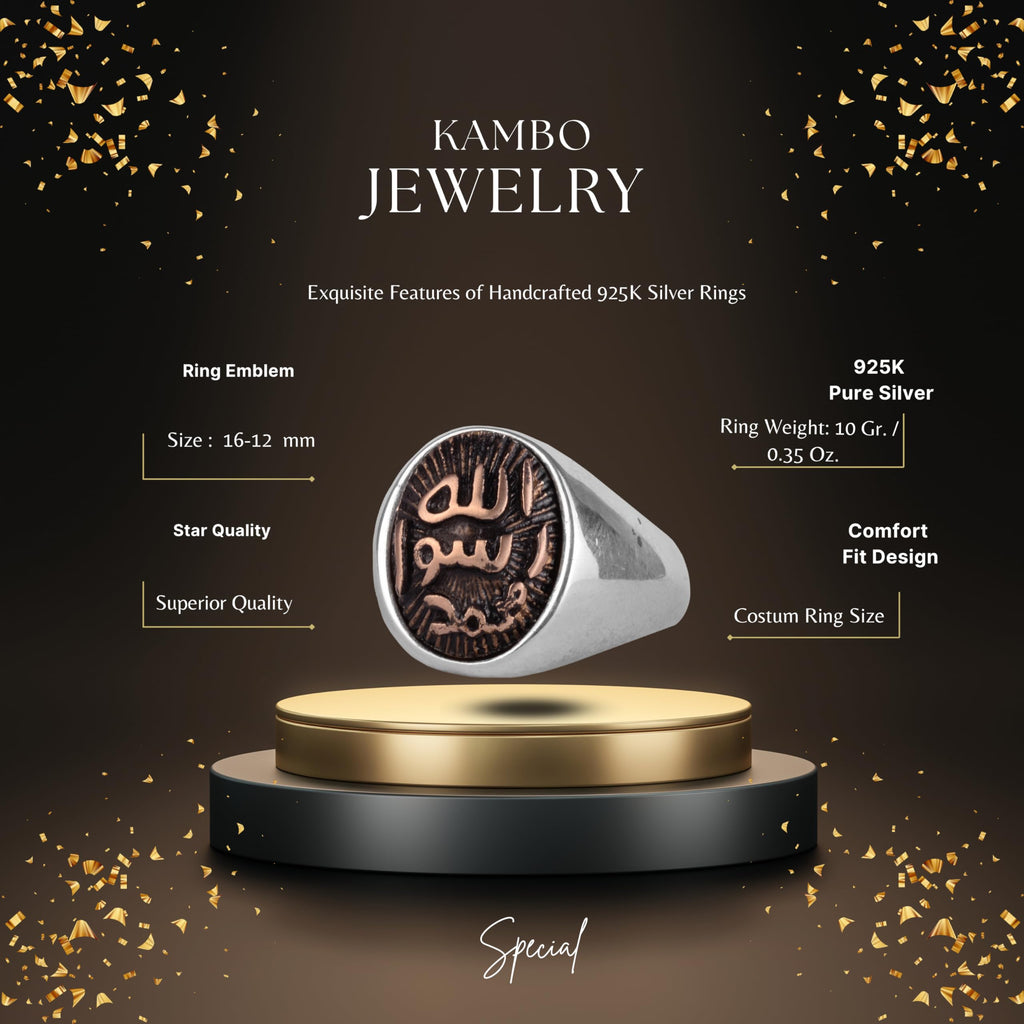 KAMBO 925 Sterling Silver Men's Ring – Handmade Minimalist Islamic Symbol Seal Ring, Inspired by Strength Statement Jewelry — 2