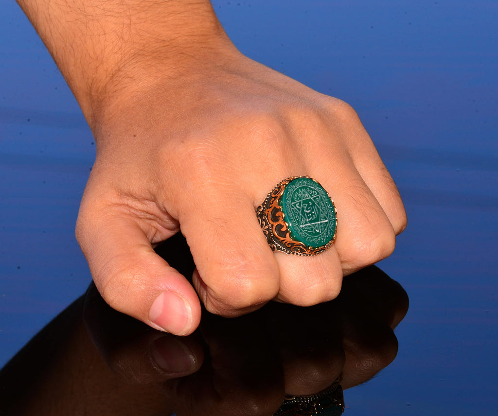 Silver Men's Ring, Natural Black Onyx Stone, King Solomon's Seal Ring, Handmade Jewelry (Jade) — 7