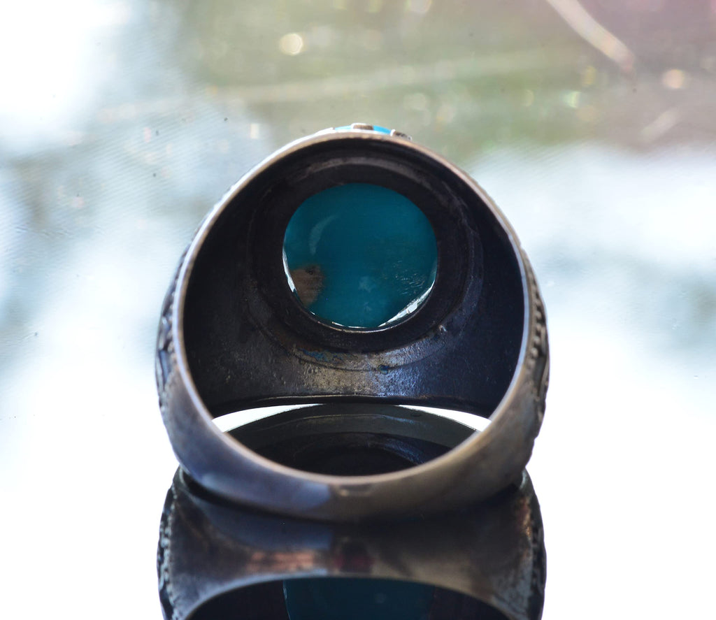 KAMBO Natural Arizona Turquoise Gemstone Ring, Byzantine Ring, Silver Ring (Style-1) — 8