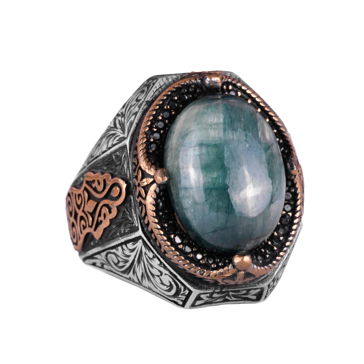 Elegant Handmade Cabochon Emerald Stone Ring, 925 Sterling Silver Ring
