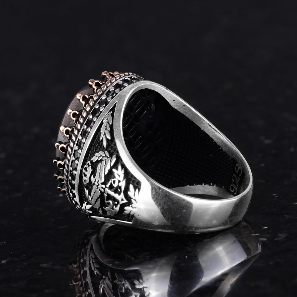 Natural Pyrite Stone Handmade Eagle Ring - 925 Sterling Silver — 7