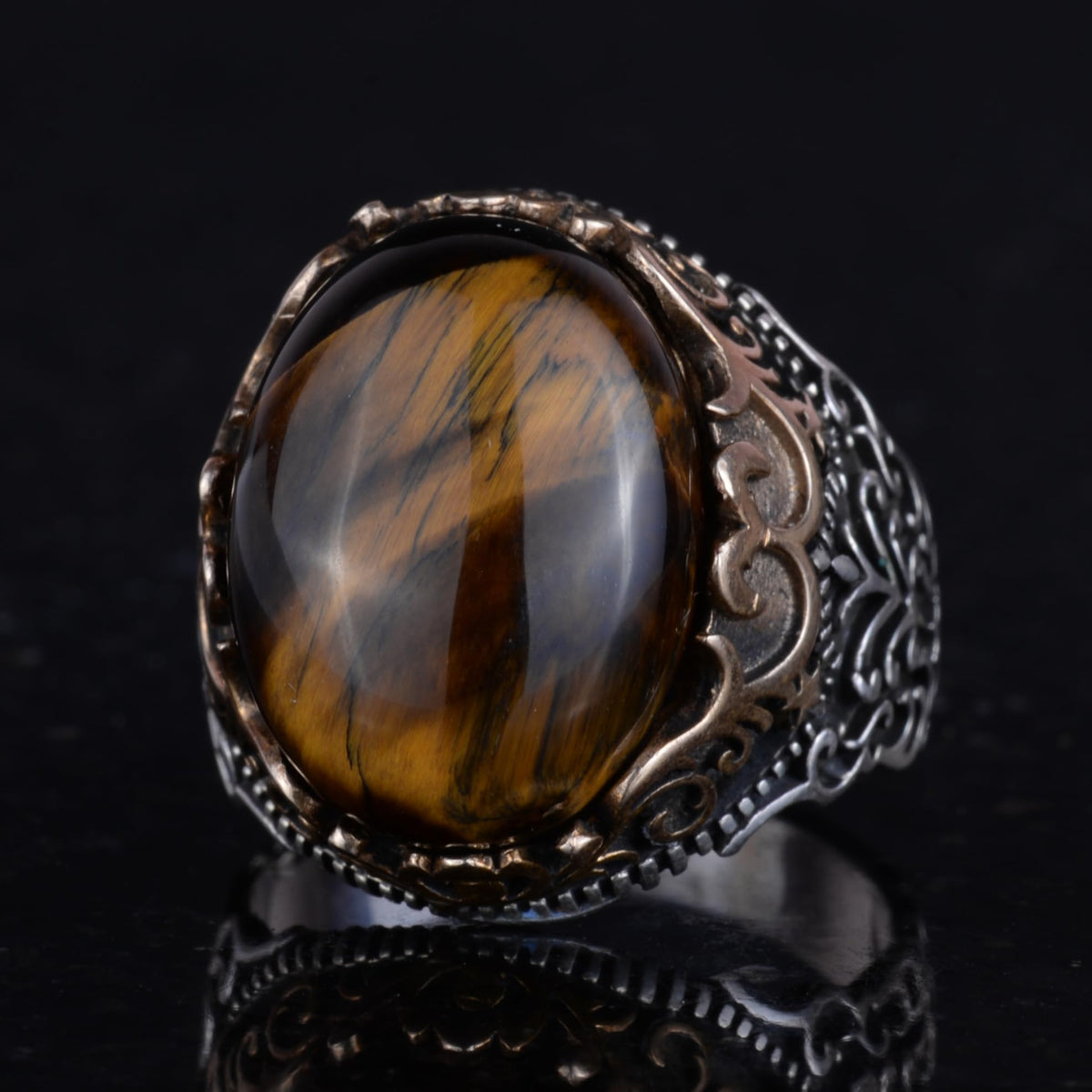 Natural Stone Handmade Ring - 925 Sterling Silver Handmade Ring - Stylish Ring (Tiger Eye) — 5